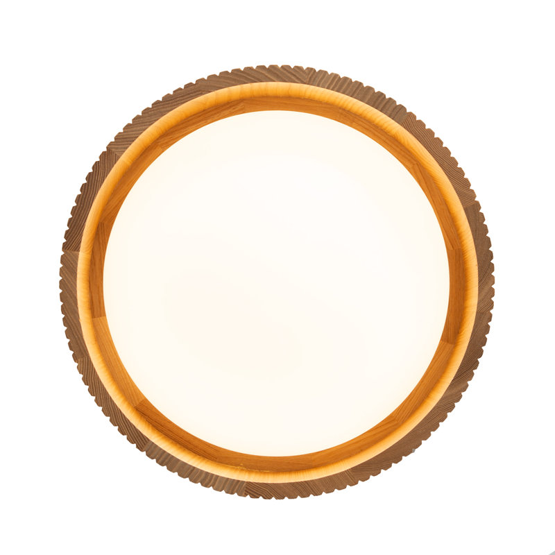 Plafonnier encastré 14 "avec diffuseur en forme de dôme, bois de frêne naturel, accents laiton vieilli, plafonnier à profil bas