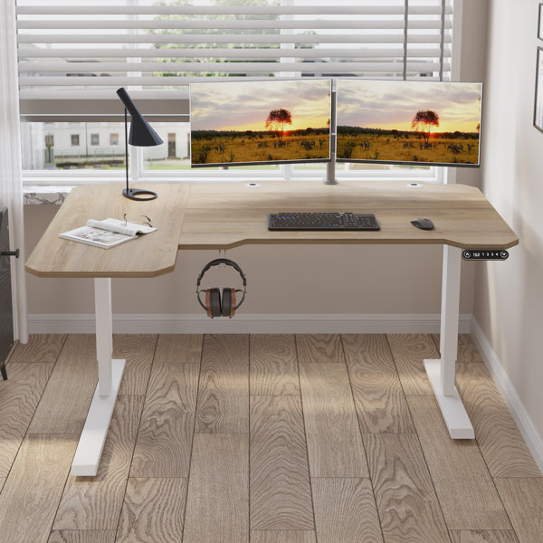 Eureka Ergonomic Standing Desk Adjustable Height 61 Electric Sit Stand Computer Desk L Shaped with Keyboard Tray,Monitor Stand &LED, Dual Motor