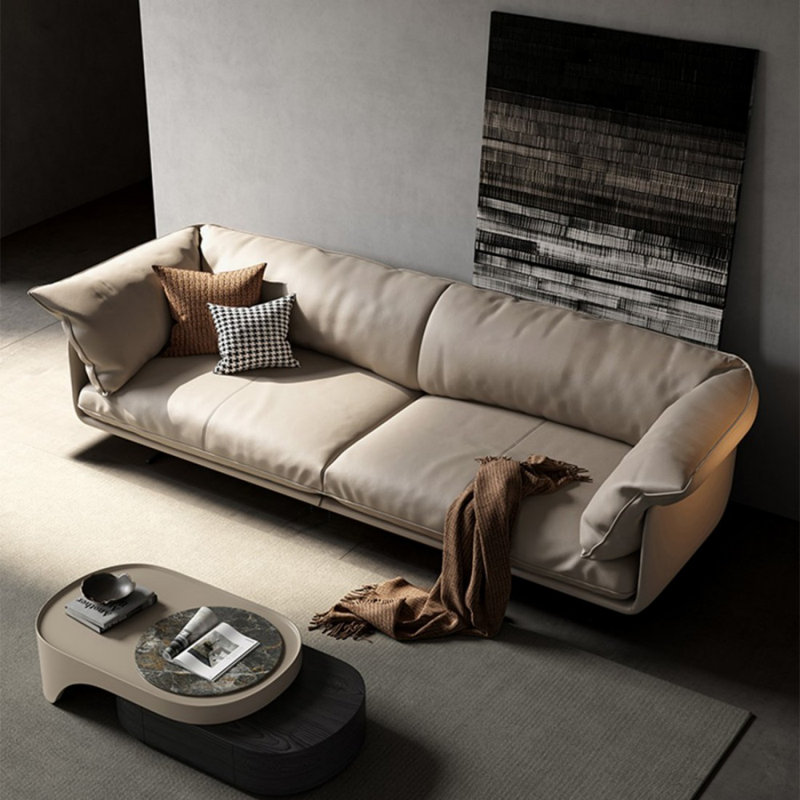 Canapé modulaire kaki en cuir véritable, H 33,46 po x l 109,45 po x P 38,98 po, 4
