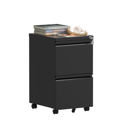 2 Drawer Mobile File Cabinet with Lock for Legal/Letter/A4 Size - Fully Assembled Except Wheels by Inbox Zero