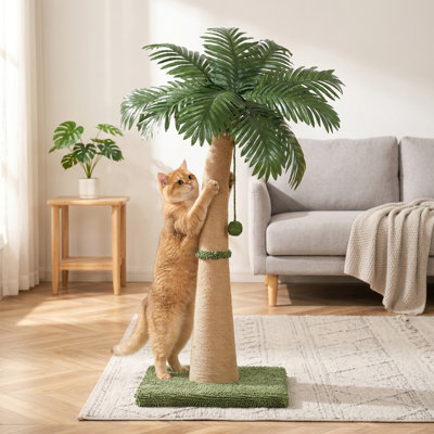 Arbre à chat à griffer courbé de 40 po de hauteur, corde en sisal naturel avec 3 boules interactives, style A combinable