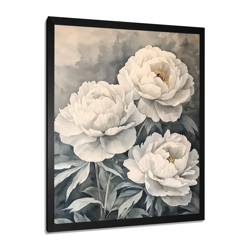 Ballindam - Floral Wall Decor, H 32 po x l 16 po, Noir, Reproduction encadrée sans passe-partout