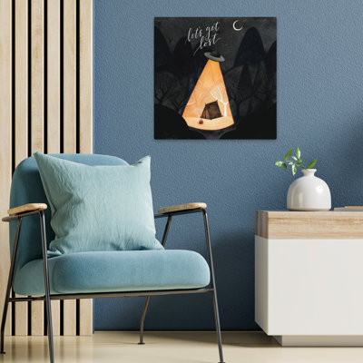 Let's Get Lost Contemporary Ufo Alien Encounter Night Forest Art