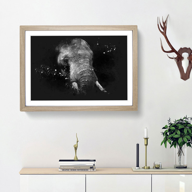 African Elephant - Picture Frame Graphic Art Print, 24cm H x 33cm W x 2cm D, Oak Framed