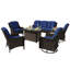 Ensemble de conversation d'extérieur en osier 7 pièces avec table de foyer d'extérieur au gaz de 43 po 50 000 BTU, chaises berçantes pivotantes, tables d'appoint en verre trempé et certification CSA-1602290621