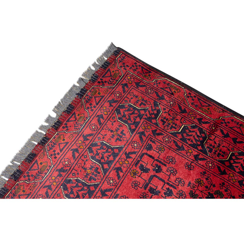 Tapis rouge / bleu en laine noué à la main de conception unique 3 pi 3 po x 4 pi 9 po