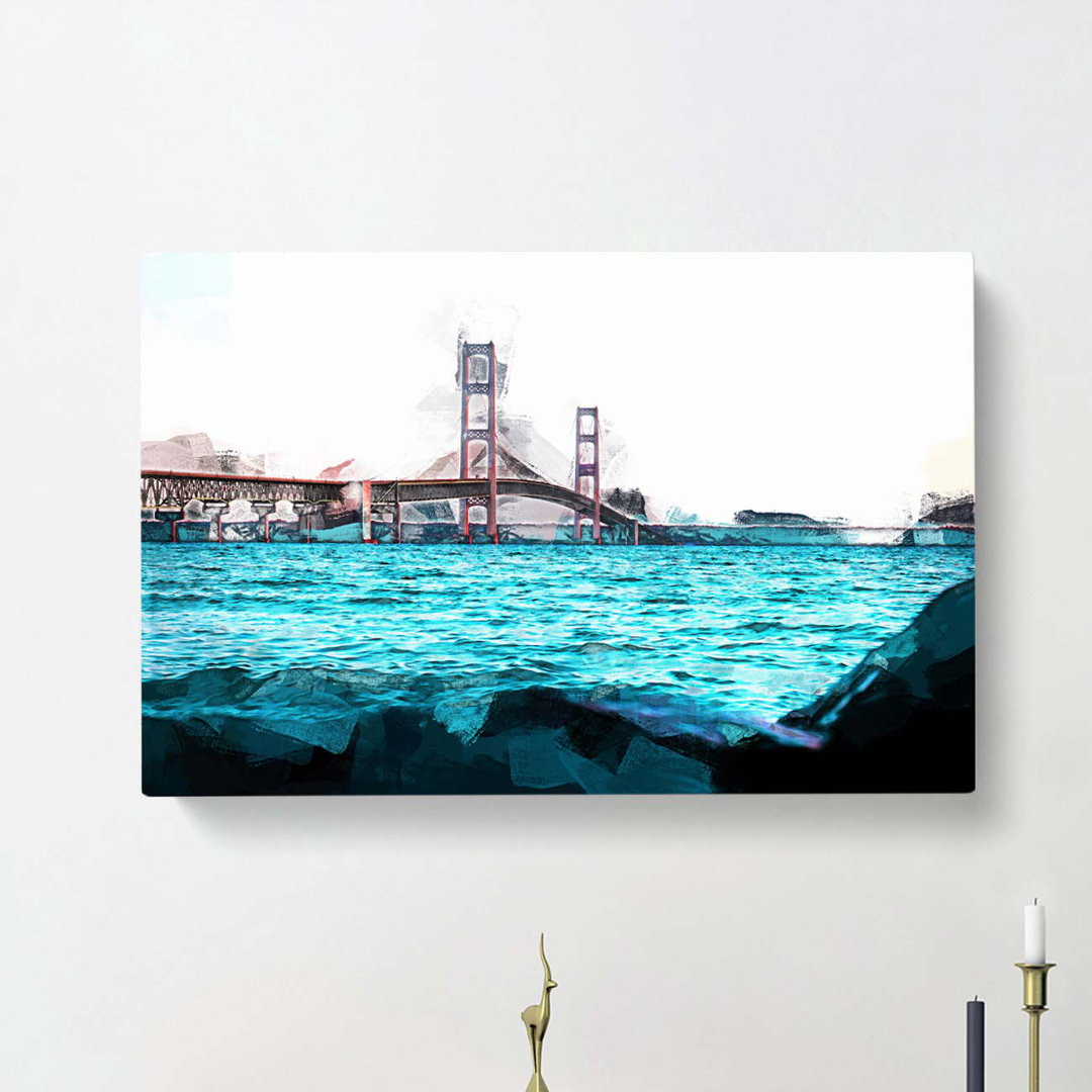 Mackinac Bridge In Michigan In Abstract - Wrapped Canvas