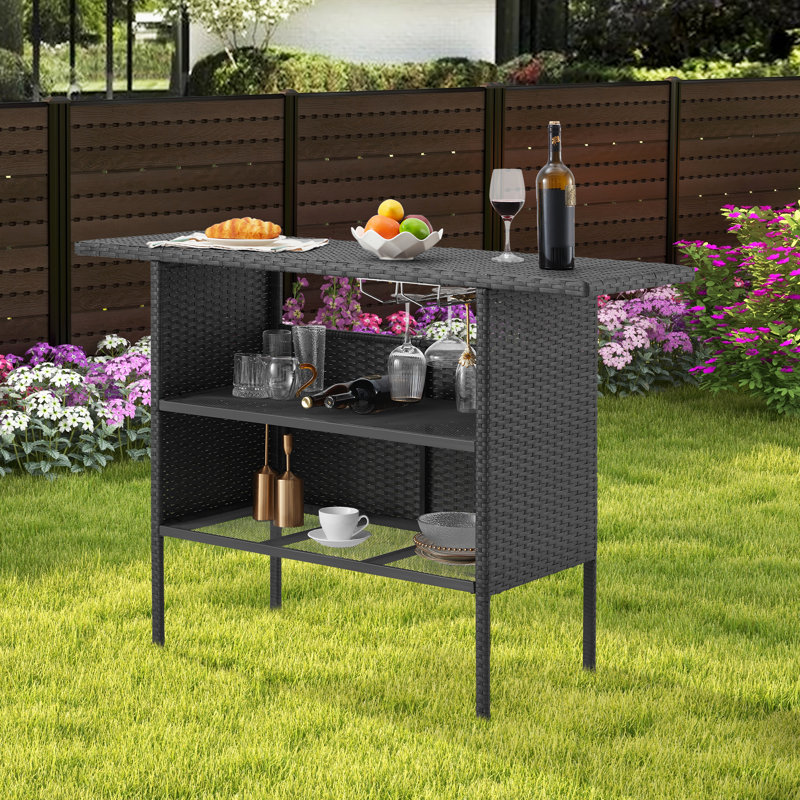 Round Metal Outdoor Bar Table , 54.7'' in. W 18.1'' in. D, Black