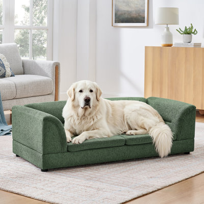 Canapé surdimensionné pour animaux de compagnie, canapé rectangulaire pour chien avec accoudoirs courbés, canapé confortable en tissu de lin pour chiens de grande taille et surdimensionnés