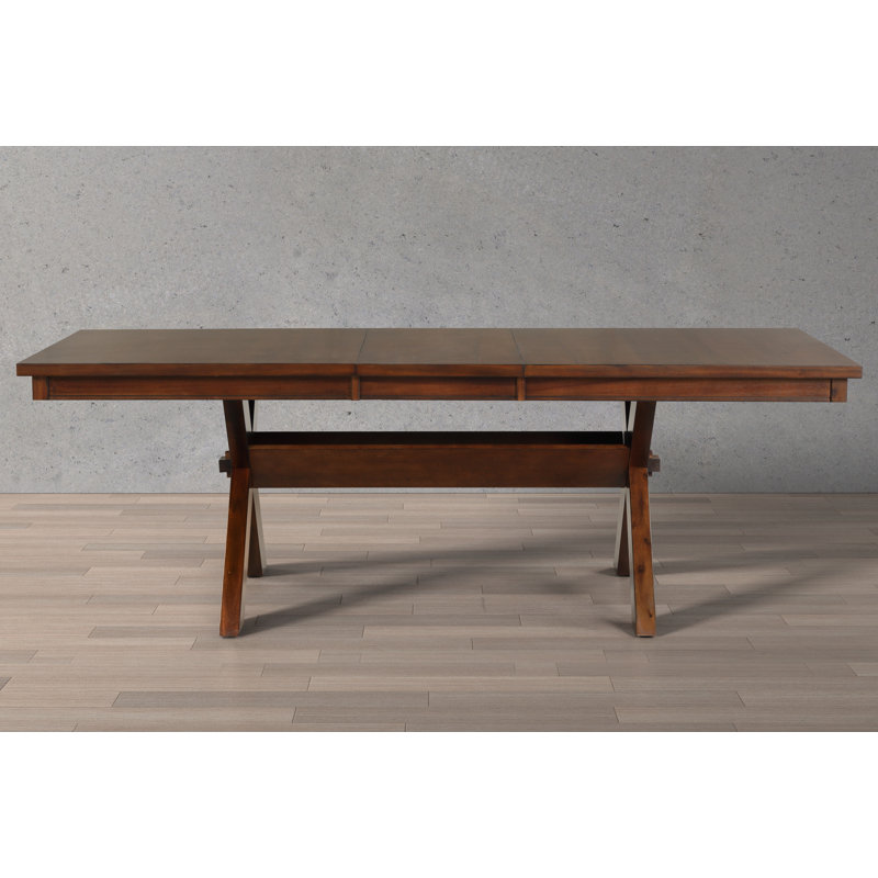 Veliz Wood Trestle Extendable Dining Table With Leaf, Dark Hazelnut, Dark Hazelnut