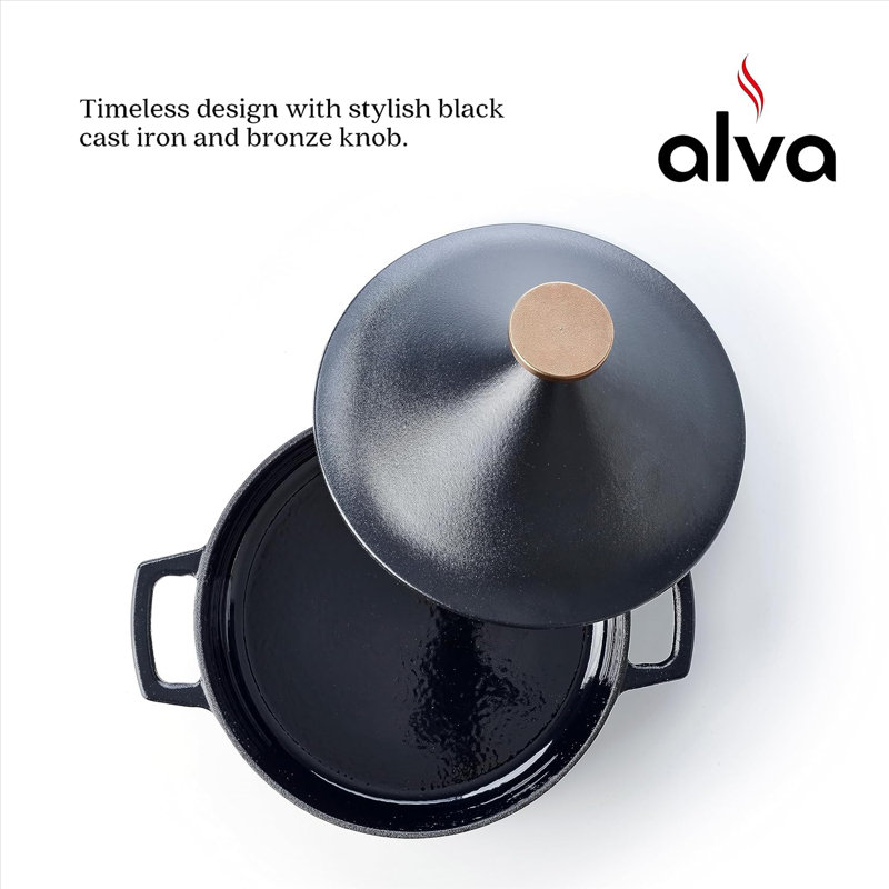 Black Enameled Cast Iron Fondue Pot with Bronze Knob