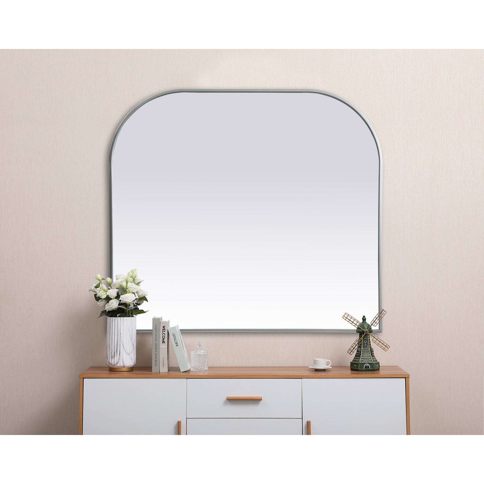 Sabine Metal Wide Arch Wall Mirror, Silver, 38" x 42"