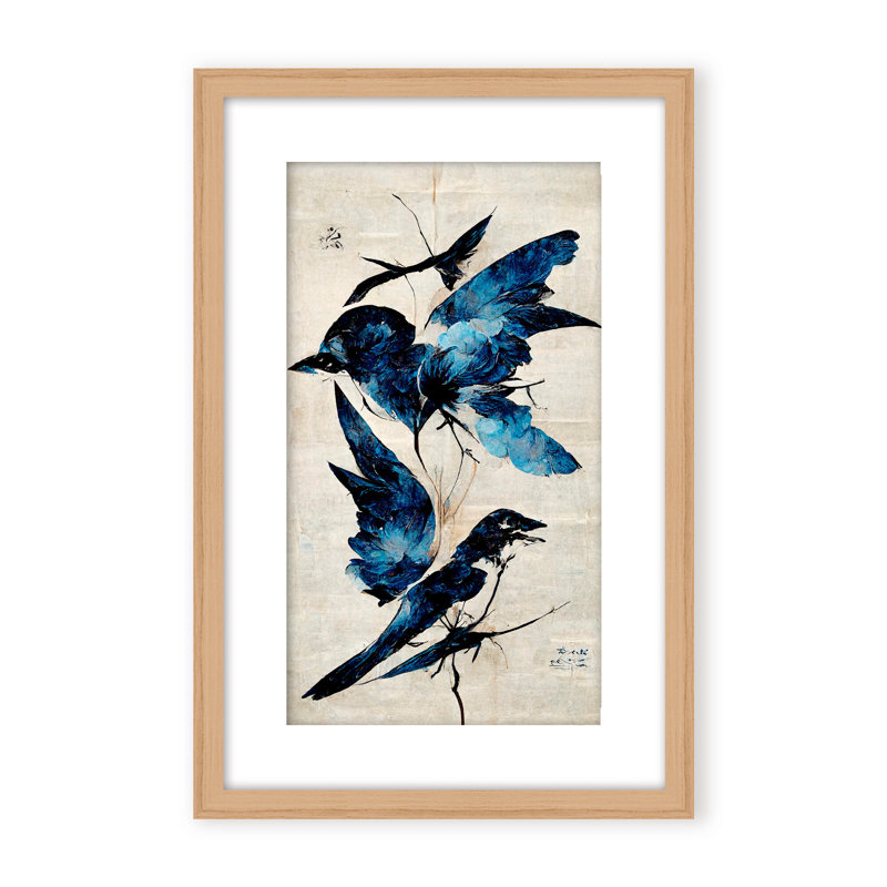 Nature Inspired Blue Birds by Treechild, Framed Canvas, 48" H x 36" W x 2.375" D, White
