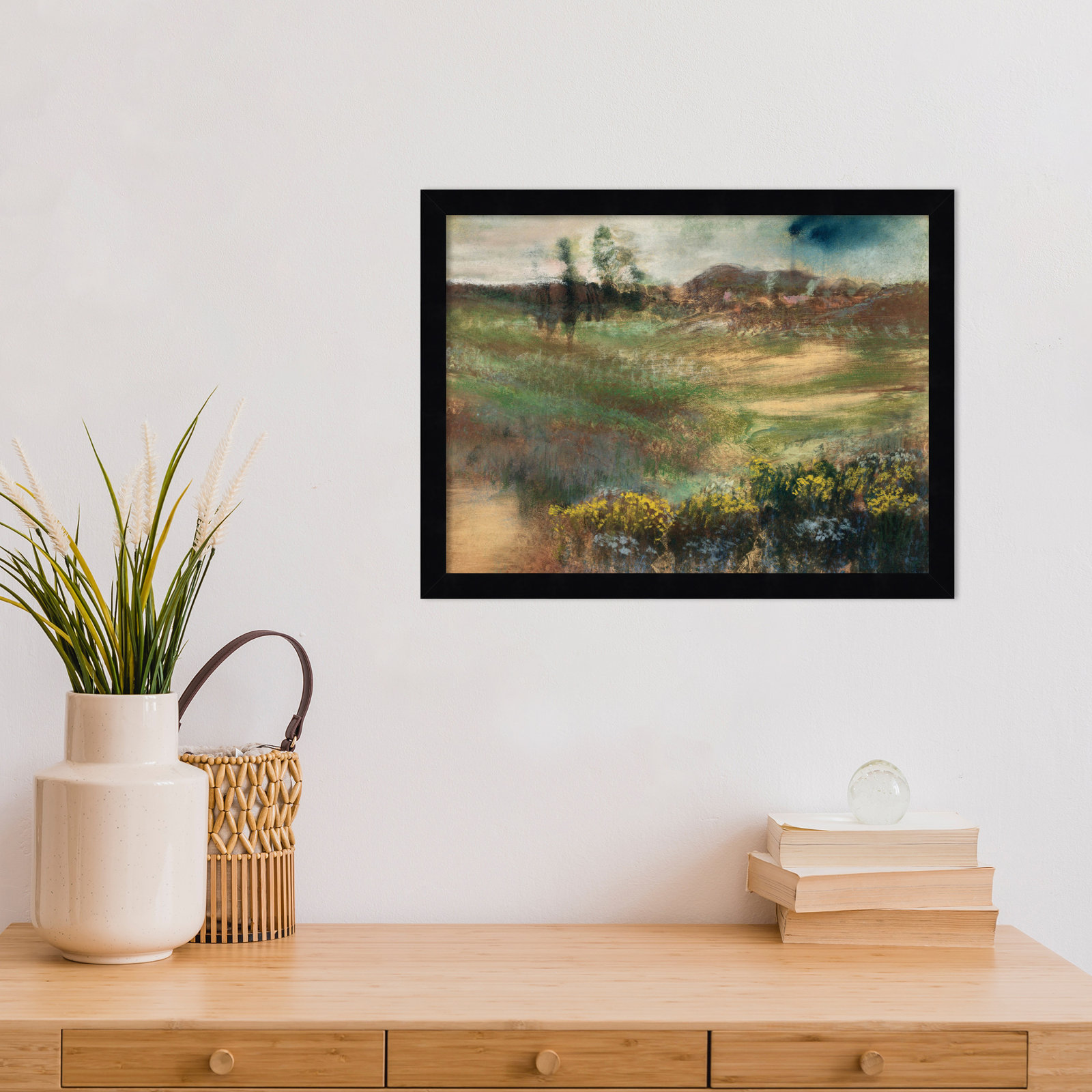 Edgar Degas's Landscape With Smokestacks Print, Black Framed, 13" H x 17" W