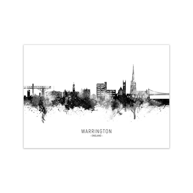 Warrington England Skyline Black White City Name by Michael Tompsett - Print, 21cm H x 30cm W x 1cm D, Unframed