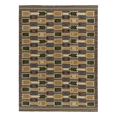 Rug & Kilim’S Scandinavian Rug In Beige, Green & Gold Geometric Patterns