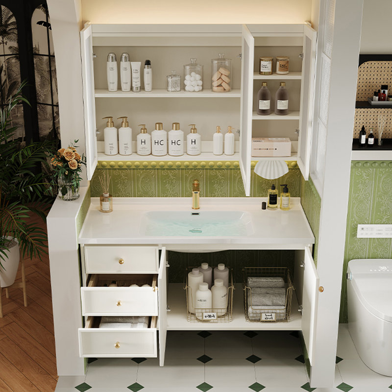 Minimalist cream style bathroom cabinet