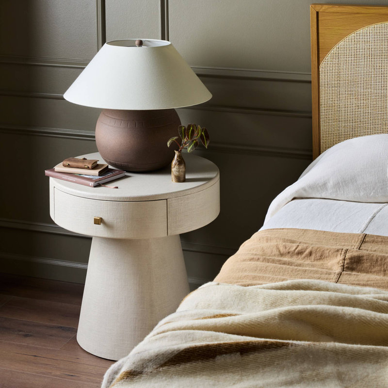 Chiro Nightstand-Black Linen, Ivory Painted Linen