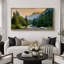 «Misty Mountain Valley with River and Forest», reproduction d'art sur toile encadrée très grande-982475773-982475716