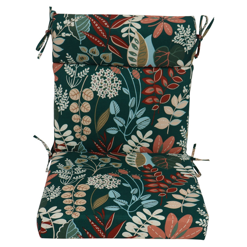 Outdoor Seat/Back Chair Cushion, Green/Windcrest Spruce Floral, 22" W x 21" D