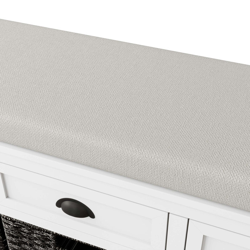 Gokey Linen Blend Upholstered Storage Bench, White