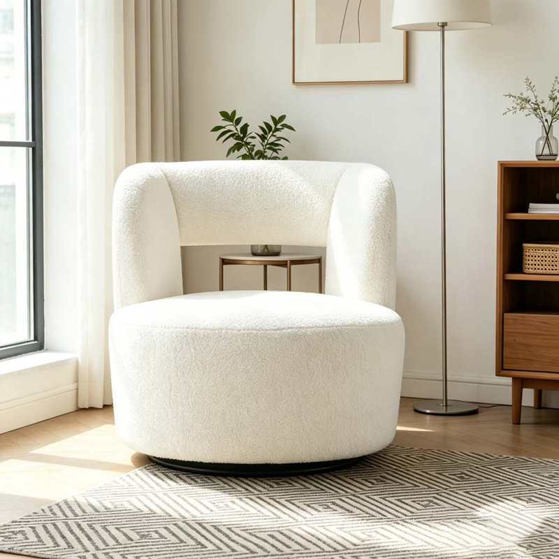 Fauteuil demi-tonneau pivotant avec tissu en peluche doux