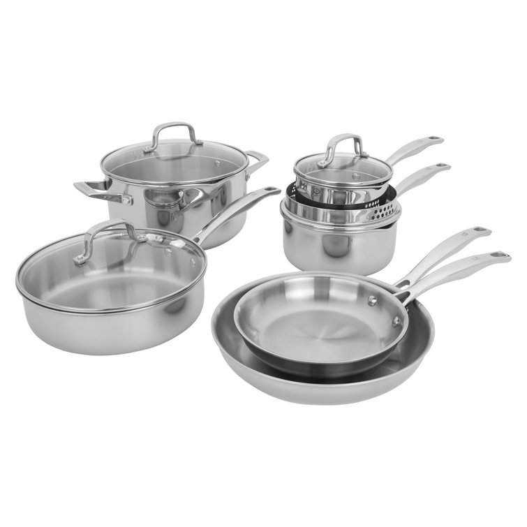 Tri-Ply Clad 10 PC Stainless Steel Cookware Set with Glass Lids