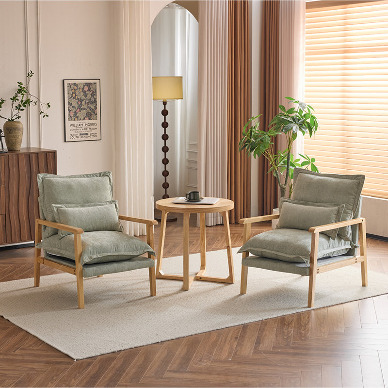 2Pcs Chenille Accent Chair Armchair With Pillow, Light Green