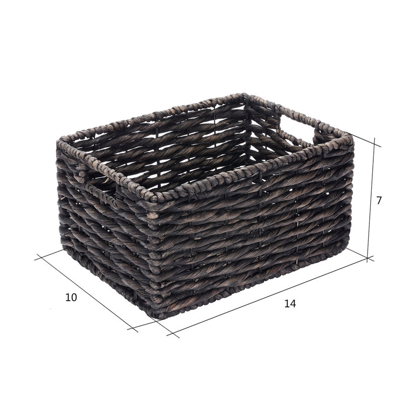 DTX Intl Set of 2 Rectangle Handmade Twisted Wicker Baskets - Hyacinth Seagrass Nesting Storage and Organization Bins with Handles