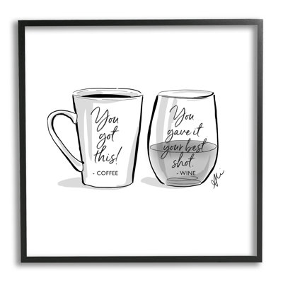 Drôle de café et de vin, art de la giclée noire encadrée par Alison Petrie