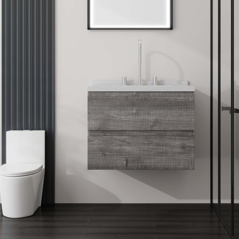 Meuble-lavabo flottant moderne avec tiroir à fermeture en douceur et comptoir en marbre de culture, Grey
