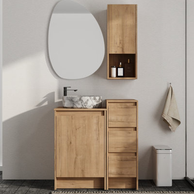 Meuble-lavabo sur pied simple 32 po avec comptoir en céramique et rangement mural pour salle de bain 12 po Vowar