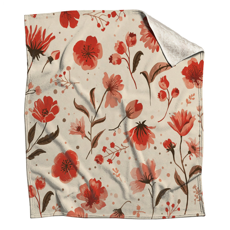 Couvertures à motif floral rouge, 50in W x 60in H