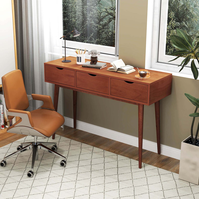 Writing Desk 48" Computer Desk Mid Century Modern Work Table With 3 Drawers