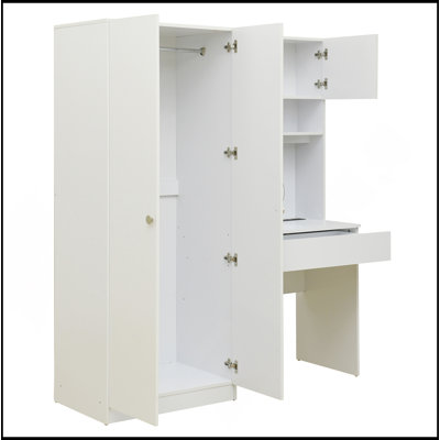 2-Door Wooden Storage Vanity Wardrobe For Bedroom With Makeup Mirror And Drawers, White