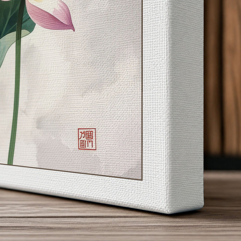 Lotus in Bloom Botanical - Wrapped Canvas, 18x12 - 45.7 x 30.5 cm, White Border