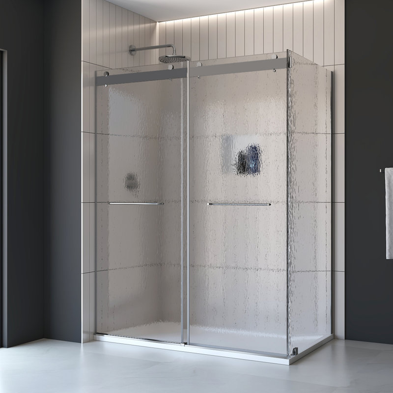 Molly 48" W X 36" D X 76" H Frameless Shower Door Rectangular Shower Kit With Rain Drop Glass Finish, Left, Chrome