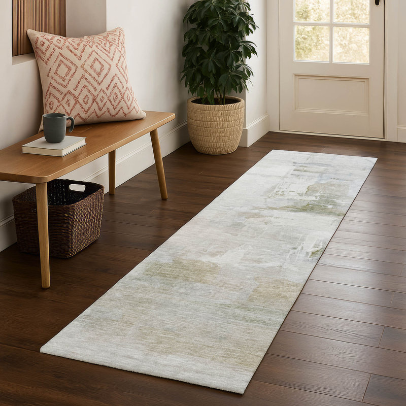 Premium Machine Washable Mayfield Abstract Rug, 2'3" x 7'6" Runner, Linen
