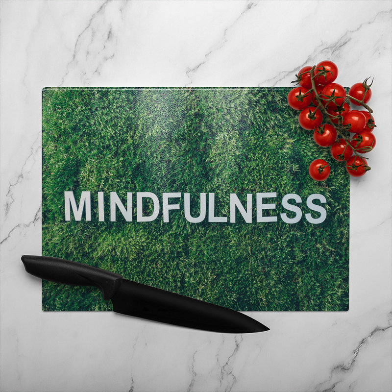 Wellness Mindfulness Designer Glass Chopping Board, 40cm L x 28cm W