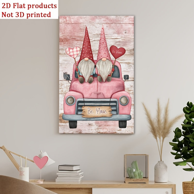 Charmant gnome sur camion rose, impression sur toile - Urban Studio, 30 x 20 pouces (75 x 50 x 2 cm)