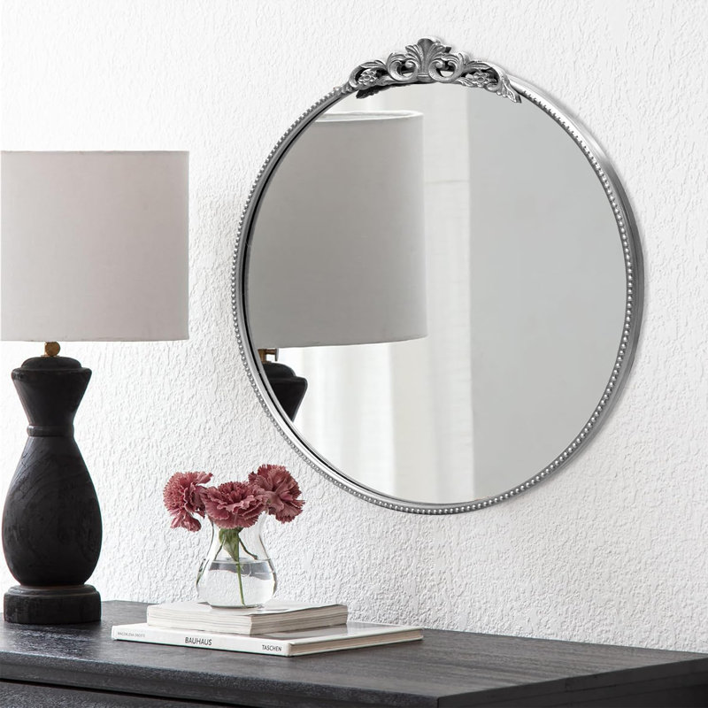 Baroque Vintage Round Wall Mirror, 30*32 inch Decorative Mirror, Silver