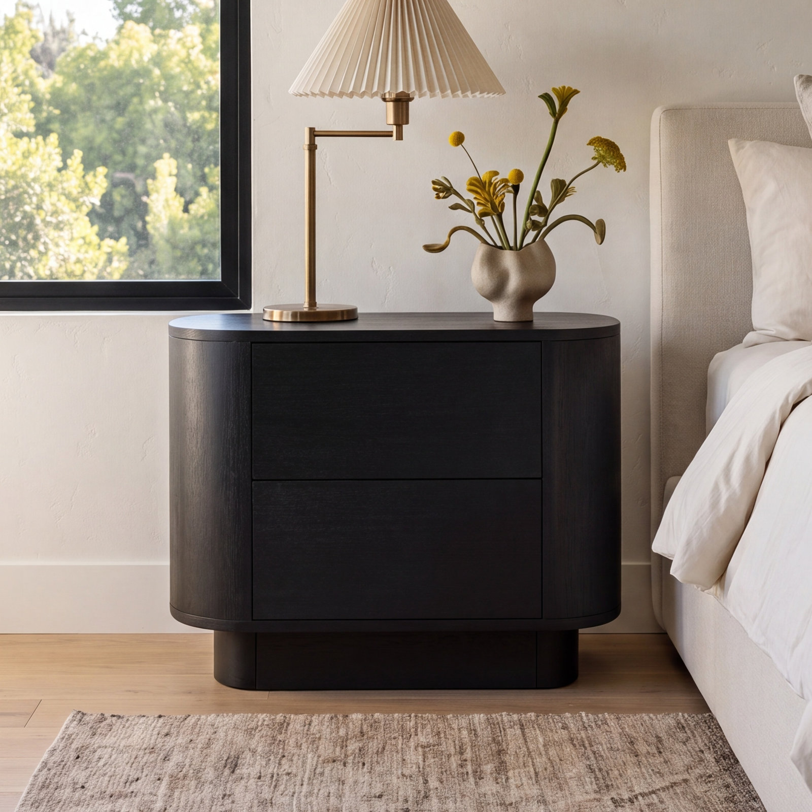 Haiden Acacia Nightstand, Aged Black Acacia
