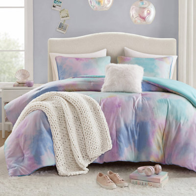 Cassiopeia Watercolor Tie Dye Printed Comforter Set with Throw Pillow