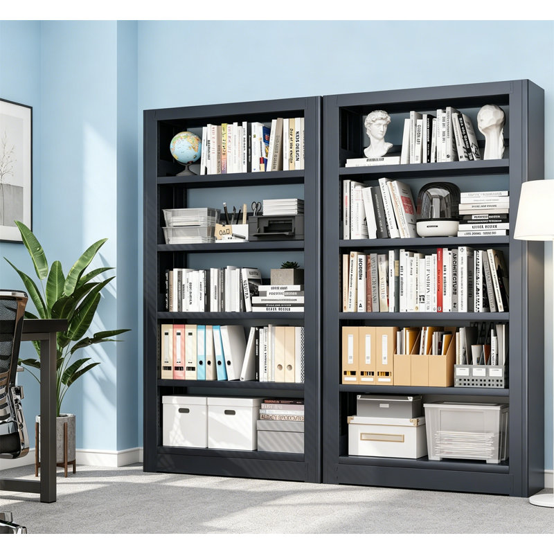 5-Tier Metal Bookcase with Adjustable Shelves, 69" Tall Modular Bookshelf for Library Office Living Room, Black
