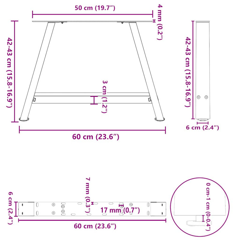 Table Leg, 43cm H x 60cm W x 6cm D