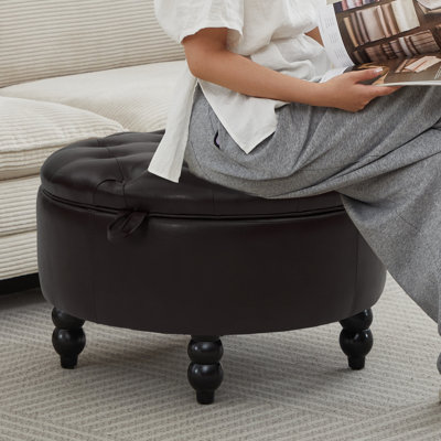 Repose-pieds rond rembourré avec rangement de 30 po pour le salon