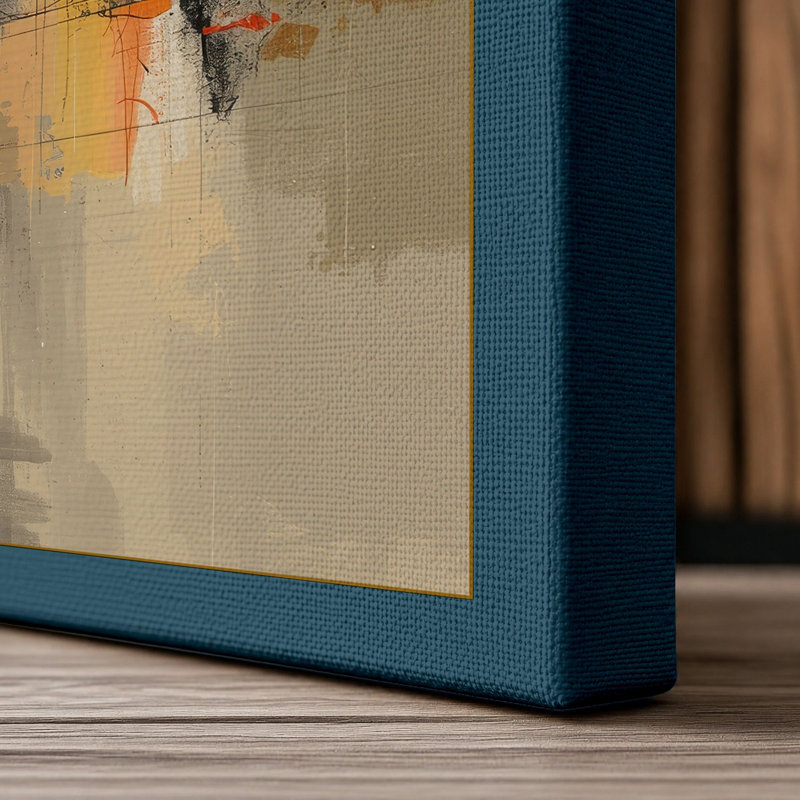 City at Dusk Modern - Wrapped Canvas, 36x24 - 91.4 x 61.0 cm, Teal Border