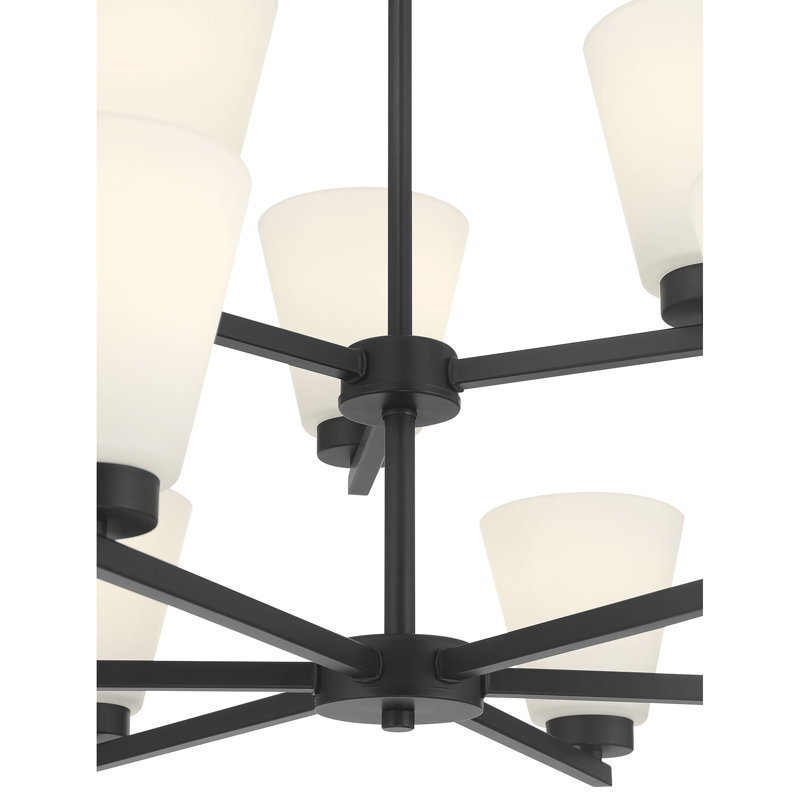 Lustre 9 lumières 28,5 "de large Merity, Noir mat