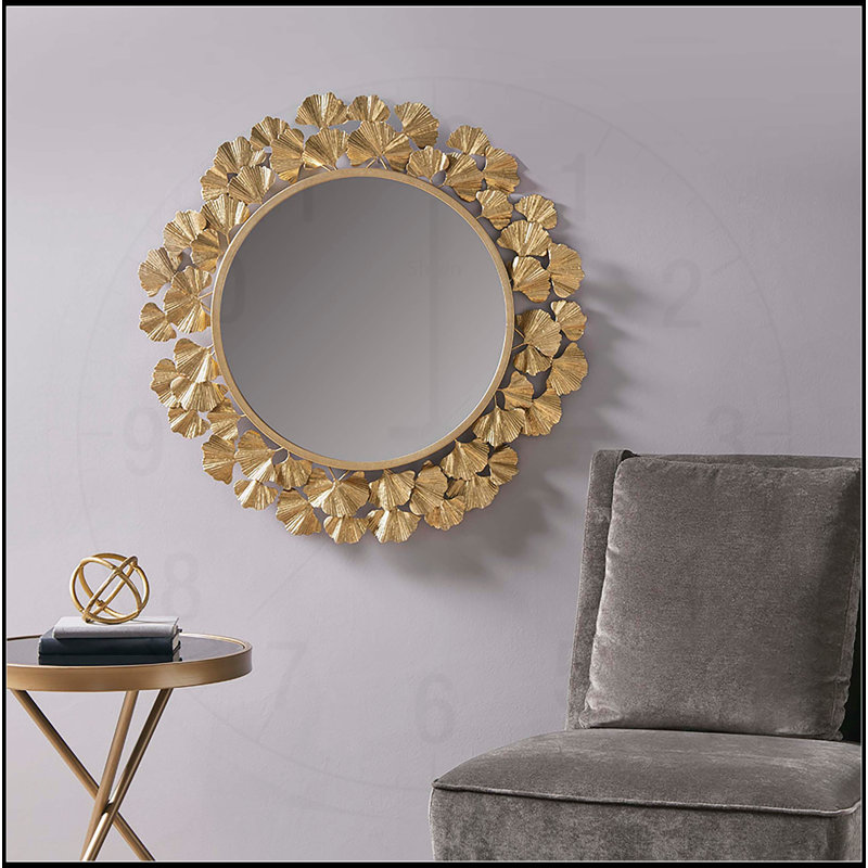 Exquis miroir mural rond en feuilles de gingko pour la décoration intérieure