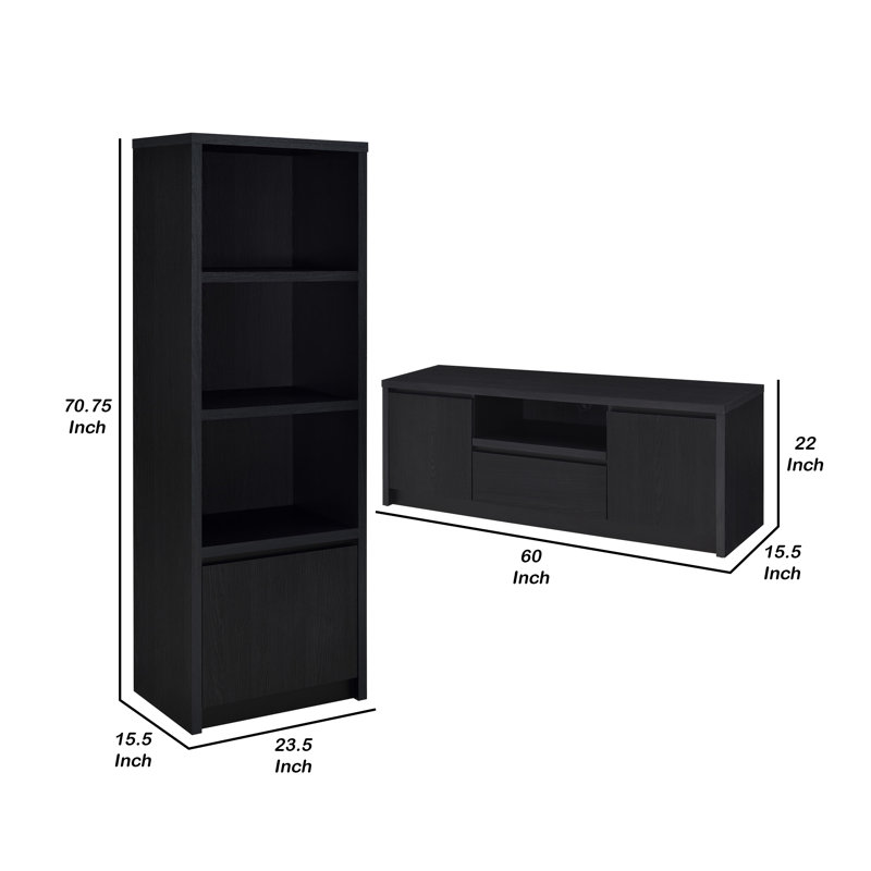 Meuble télé Winie 3 pièces noir, console télé de 60 pouces avec 2 tours de rangement